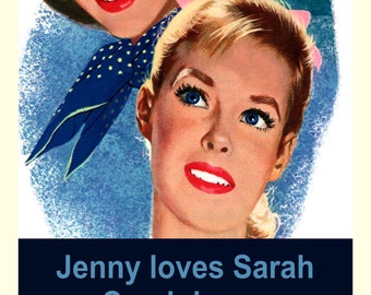 Jenny loves Sarah, Sarah loves cunilingus  Adult Humor Greeting Card (gay 17)