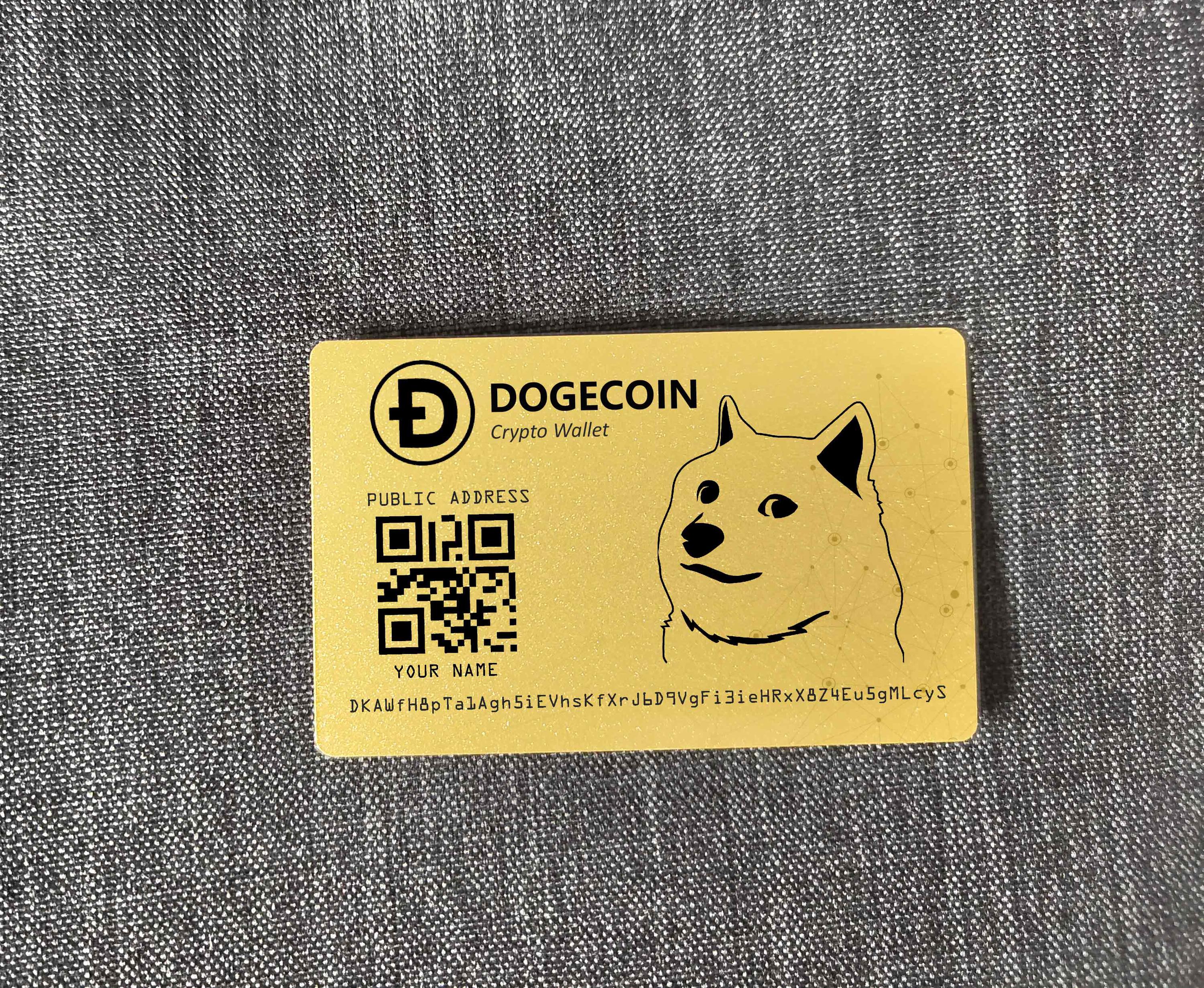 DDP - 関税込み配送 | パーソナライズされたDOGECOIN暗号通貨ウォレットカード：レーザー刻印アルミニウム