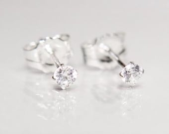 Sterling Silver Cubic Zirconia Stud Earrings – Minimalist CZ Studs