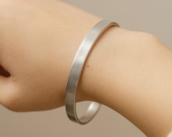 Straight Edge Bangle • 999 Silver Open Close Cuff Bracelet • Satin Finish • Unisex Minimalist Gift