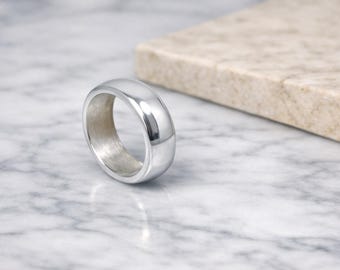 Handmade Solid 999 Fine Silver Ring • Minimalist Comfort Fit Band (7mm Gloss) engraving