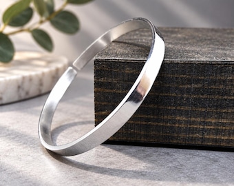 Straight Edge Bangle • 999 Silver Open Close Cuff Bracelet • Gloss Finish • Unisex Minimalist Gift