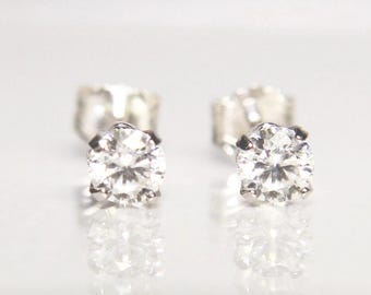 Moissanite Stud Earrings – D Color VVS, Platinum Plated Sterling Silver
