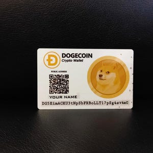 Cryptokaart voor DOGECOIN-portemonnee | Gepersonaliseerd met je naam en DOGE-adres| Dik aluminium | Topkwaliteit | Accepteer overal cryptobetalingen