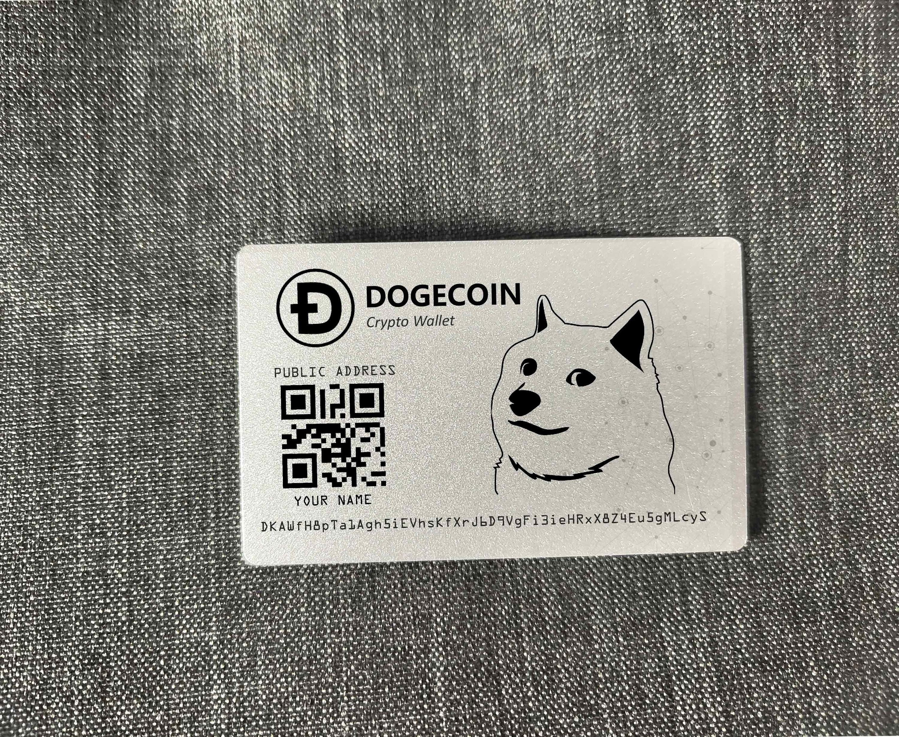 DDP - 関税込み配送 | パーソナライズされたDOGECOIN暗号通貨ウォレットカード：レーザー刻印アルミニウム