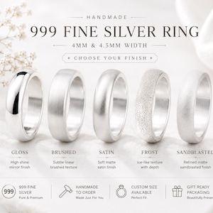 Bague en argent fin S999 faite main • Coupe confortable et minimaliste Largeur du groupe 4 mm 4,5 mm • Gravure personnalisée