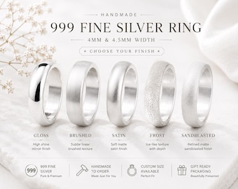 Handmade S999 Fine Silver Ring • Minimalist Comfort Fit Band width 4mm 4.5mm • Personalize engrave
