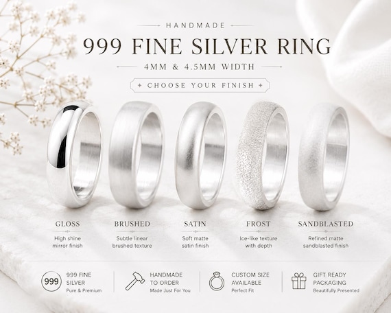 Handmade S999 Fine Silver Ring • Minimalist Comfort Fit Band width 4mm 4.5mm • Personalize engrave