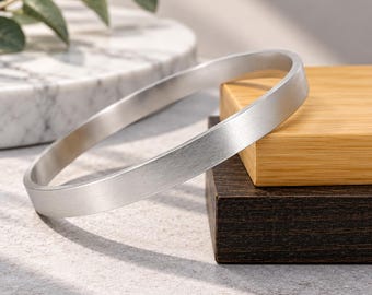 Straight Edge Bangle • 999 Silver Open Close Cuff Bracelet • Brushed Finish • Unisex Minimalist Gift