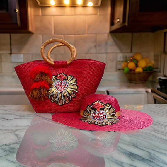 Boho Palma hat and bag Mexican Palm Bag & Hat Set: Boho Floral Beach Accessories  main image 3