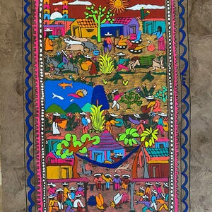 Handmade Mexican Amate Painting (40x60 cm): Colorful Folk Art Wall Decor