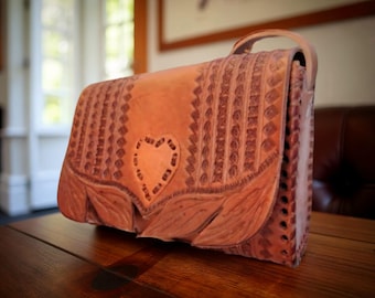 Handmade Tooled Leather Crossbody Bag: Mexican Floral Purse