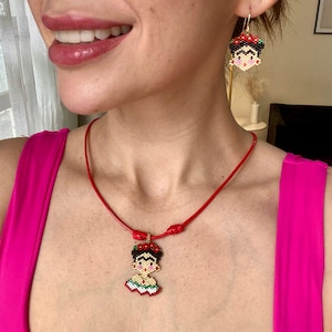 Miyuki Frida Kahlo Beaded Jewelry Set: Mexican Folk Art Necklace & Earrings