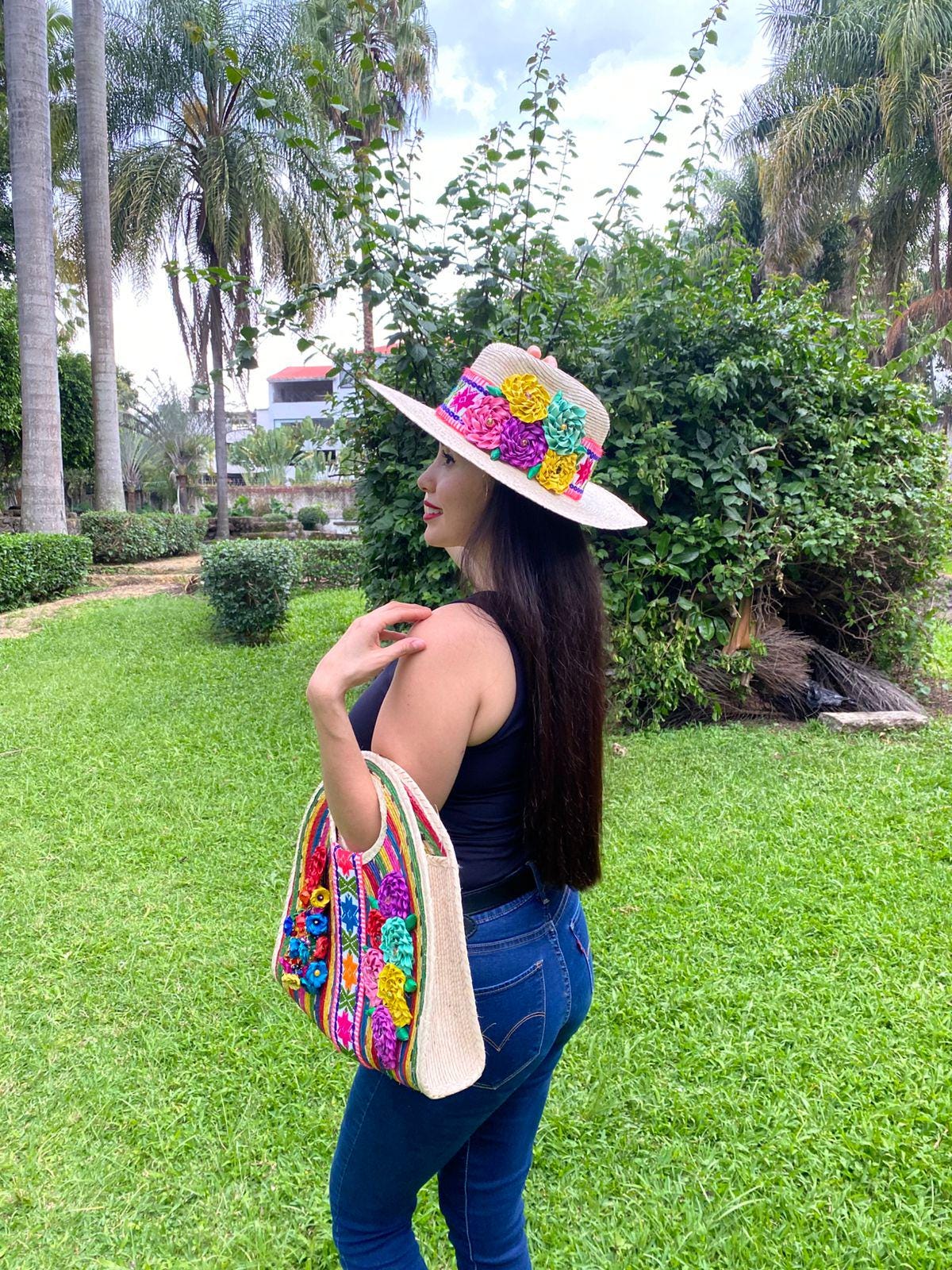 Mexican Palm Bag & Hat Set: Boho Floral Beach Accessories  display picture 1