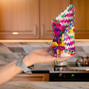 Handgewebte Palm Serviettenhalter - Set mit 12 Bunten mexikanischen Servilleteros Artisan Tischdekoration für Partys und Events - Rustikaler Küchenakzent