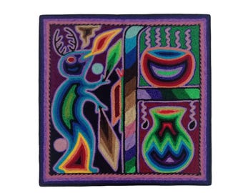 Huichol Yarn Art Panel 20×20 cm Handmade