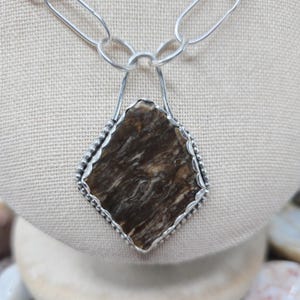 Sterling Silver Kansas Petrified Wood pendant and necklace, handmade by me.