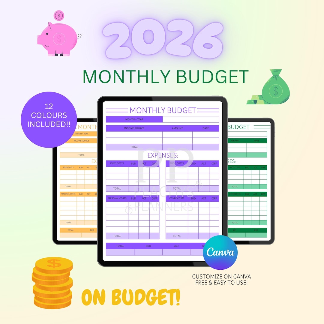 2026 Monthly Budget Template: Editable Canva Planner (digital Download ...