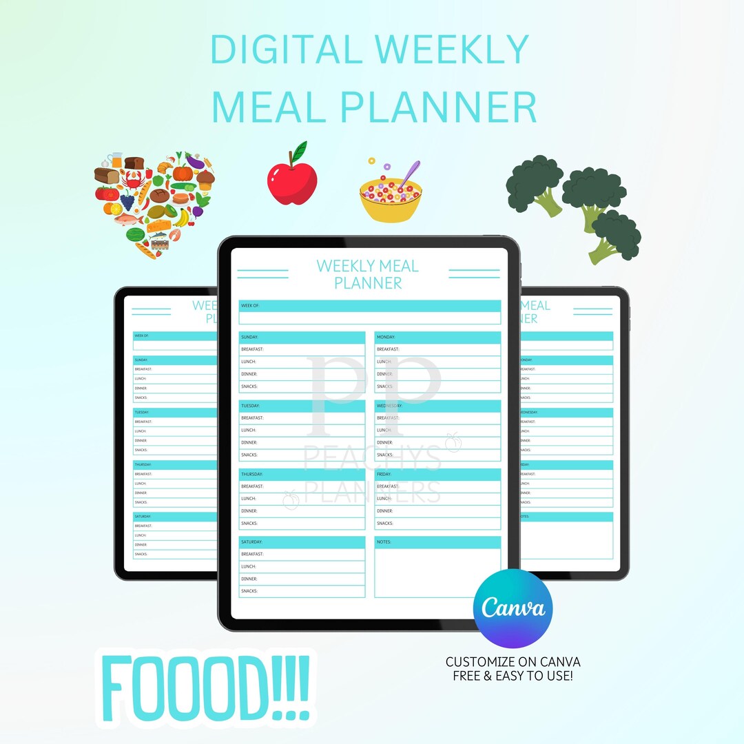 Editable Weekly Meal Planner: Canva Template (digital Printable) - Etsy