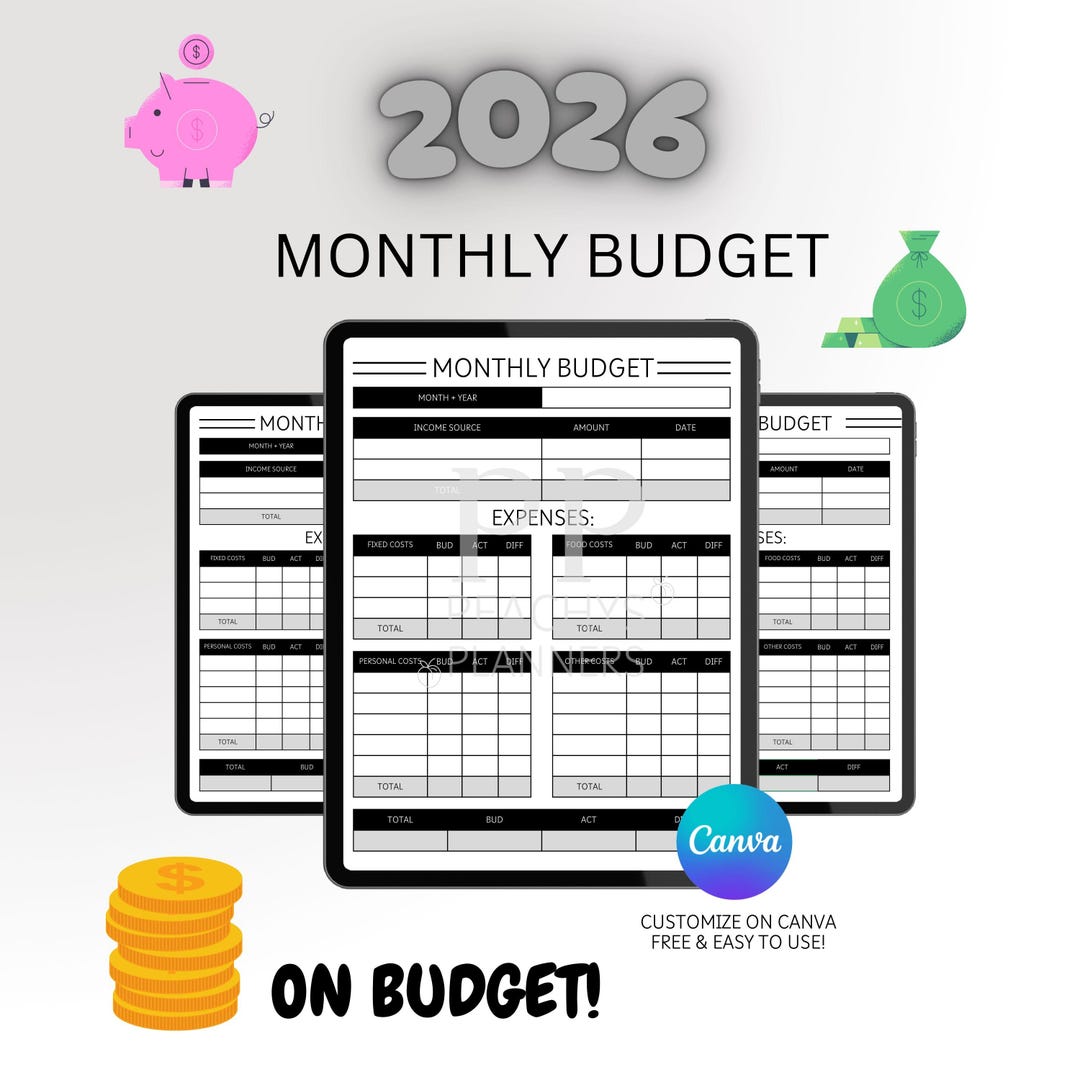 2026 Monthly Budget Template: Editable Canva Planner (digital Download
