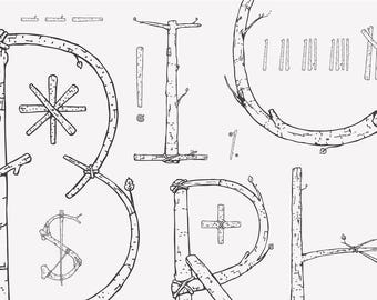 Birch Tree Outline Font, Rustic Woodsy Typeface (TTF & Vector)