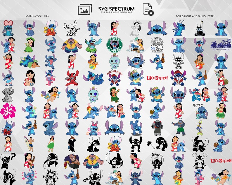 L.ilo and Stitch SVG PNG EPS Files Bundle, L.ilo and Stitch Layered ...
