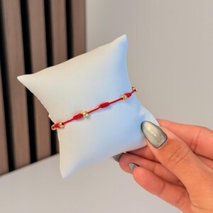 18K Gold 7 Knot Bracelet Adjustable Red String Bracelet Italian Gold Beaded Bracelet Protection Lucky Bracelet Gift for Her