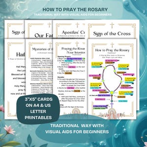 Colour-Coded Rosary Prayer Guide Card Set: Visual Learning Aid (Digital Download, PDF Printable)