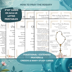 Rosary Prayer Card Set: Catholic Study Guide, Marian Prayers (Digital Download Printable PDF)