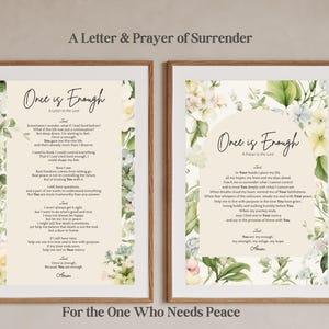 Carta de oración de entrega de amor, una vez es suficiente, diario bíblico, arte estético floral, regalo de aliento cristiano, fe espiritual, inspiración
