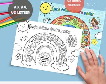 Catholic 10 Commandments Activity for Kids, Colouring Placemat Printable, Sunday School Bible Sheet A3 A4 US Letter