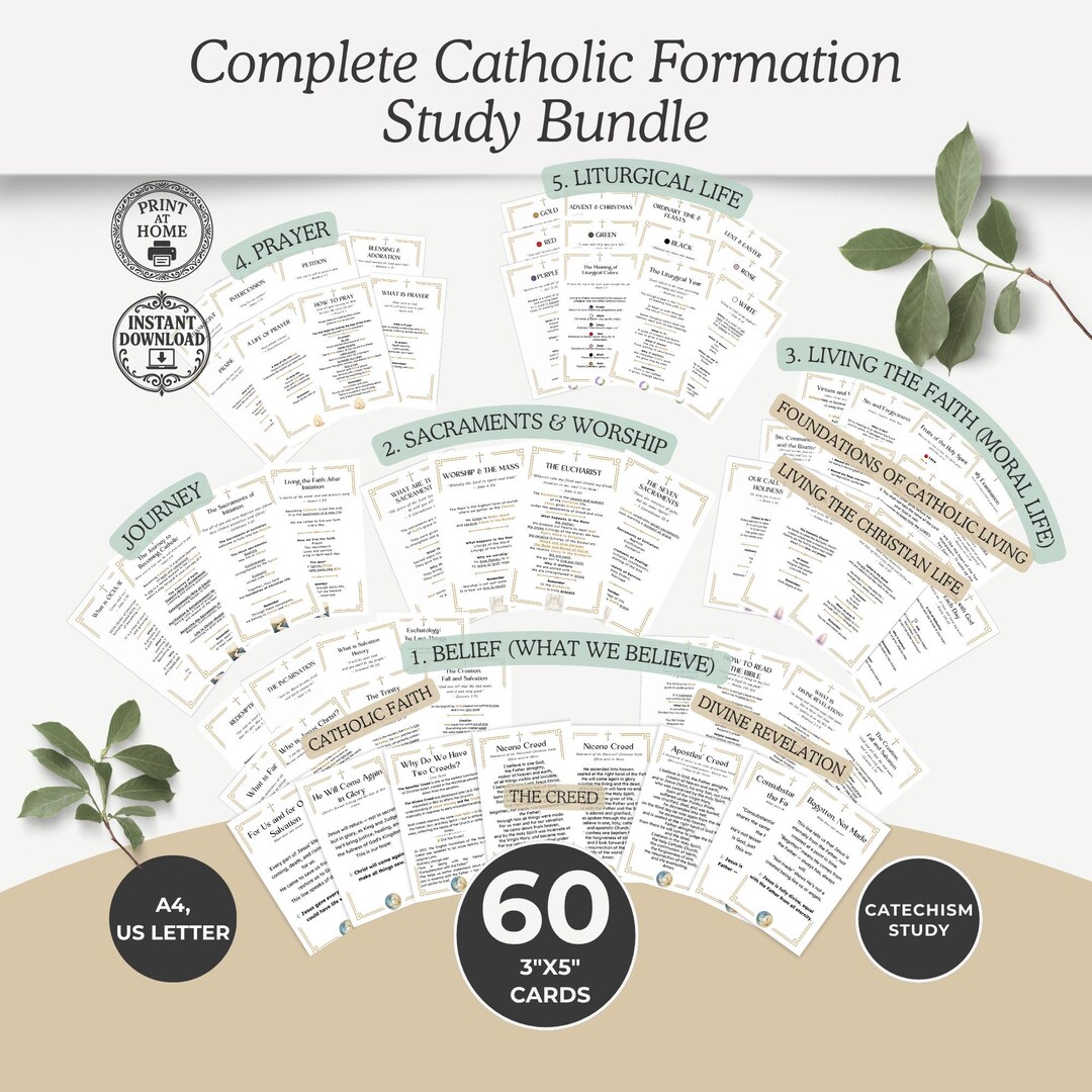 Catholic Formation Study Cards Complete Bundle Printable, 60 Catholic ...