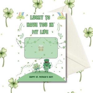 Mignon porte-cartes cadeau pour la Saint-Patrick Carte imprimable Shamrock porte-bonheur Carte de voeux Shamrock à téléchargement immédiat Porte-cartes trèfle porte-bonheur