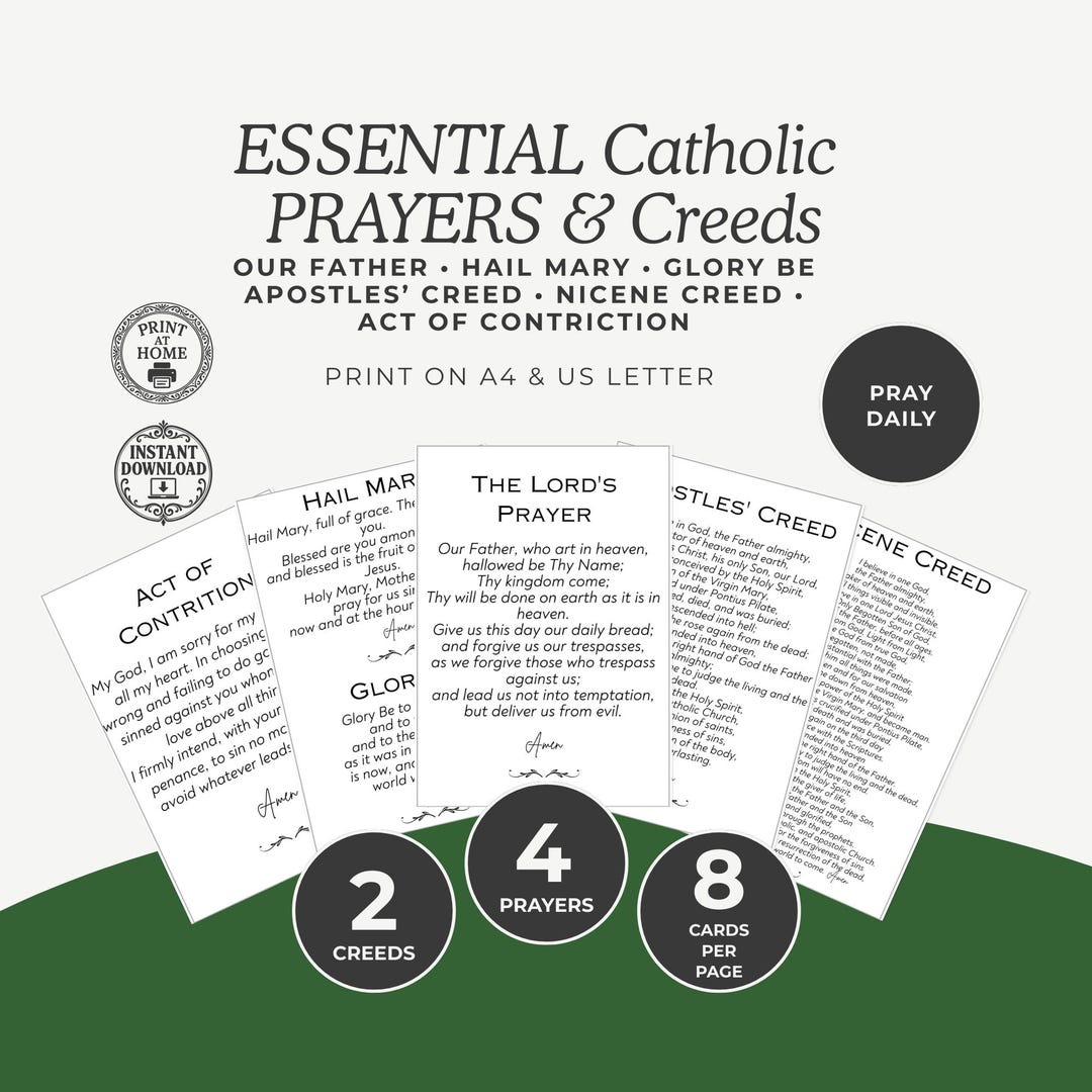 Catholic Essential Prayer Cards Printable, 8 Cards Layout: Our Father ...