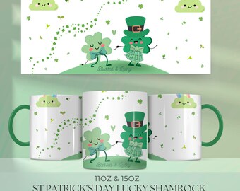 Blessed & Lucky Shamrock Mug Wrap PNG, St Patrick’s Day Sublimation, Cute Clover Mug Design