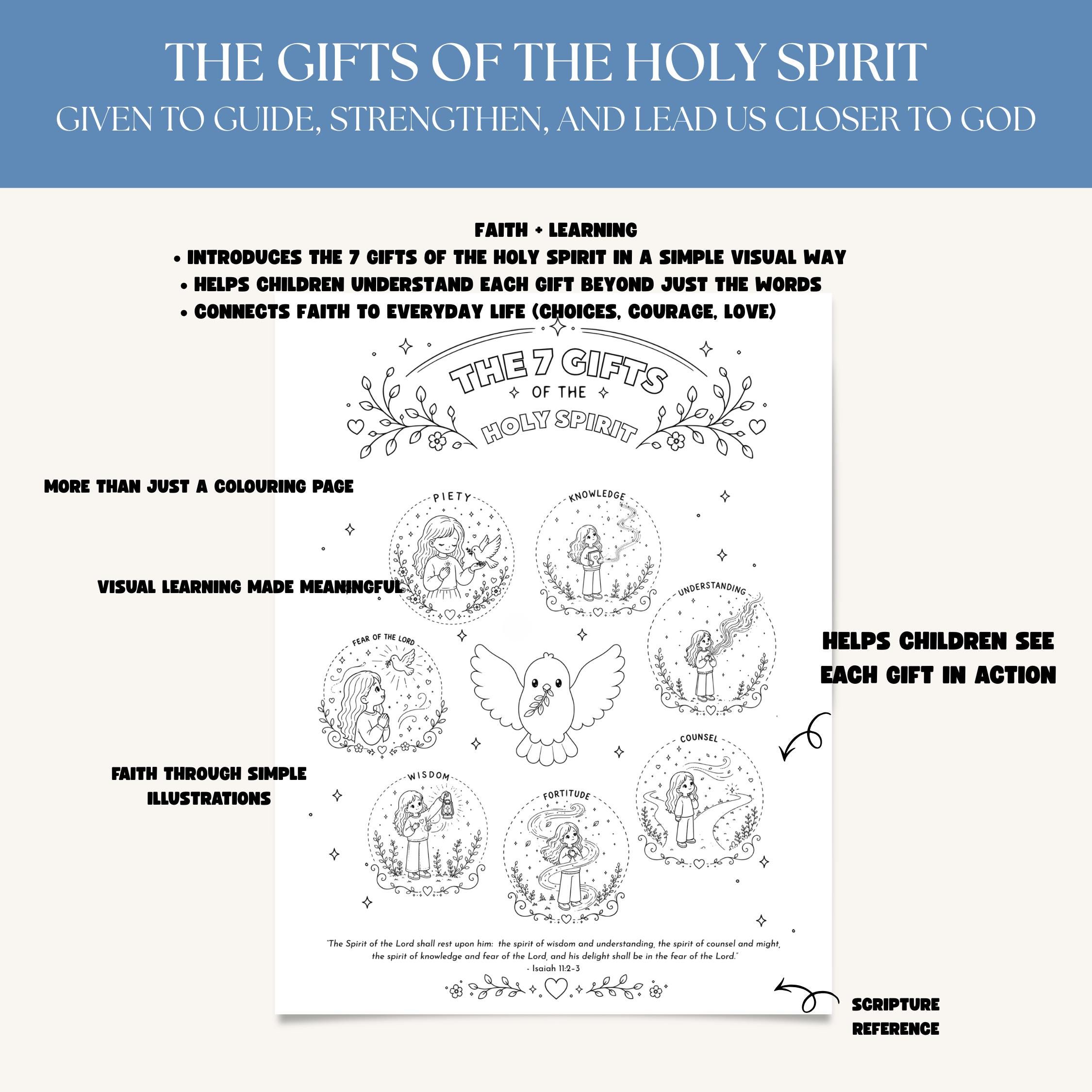 7 Gifts of the Holy Spirit Colouring Page Printable, Catholic Faith ...