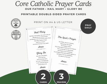 Core Catholic Prayer Cards Printable – Our Father, Hail Mary & Glory Be (Print, Cut)