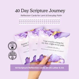 40 tarjetas de reflexión bíblica, imprimibles para diario bíblico, devocional católico para la Cuaresma y oración diaria.