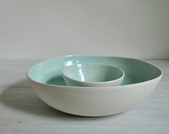Seconds Sale Aqua and White Porcelain Bowl Set