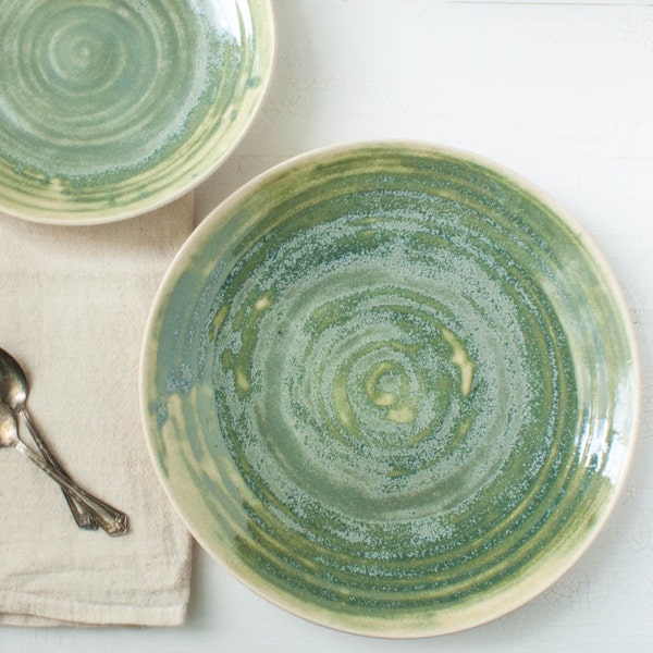 Dark Moss Green Textured Stoneware Serving Platter Set