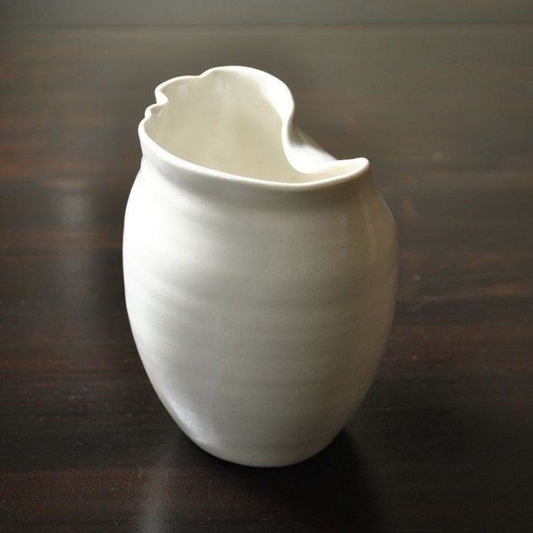 Ruffles Handmade Organic Porcelain Feminine Vase in Pure White