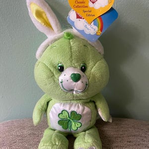 Rare Care Bear special edition Easter Bunny Goid Luck Bear, 20th anniversary collectors series, with tags, Carlton Cards 2003 10” tall
