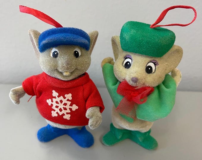 2 Vintage Flocked Miss Bianca and Bernard From Disney the Rescuers Down ...