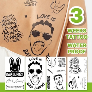 3-Weeks Temporary Tattoos | Realistic Fake Tattoos Inspired by Bad Bunny | Waterproof Body Art for Concerts, Parties, and Everyday