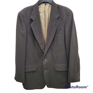 Oscar de la Renta Vintage Designer 1980s 1990s Brown Tan Double Breasted Checkered Blazer Sports Coat Men&#39;s Big and Tall Size 40L