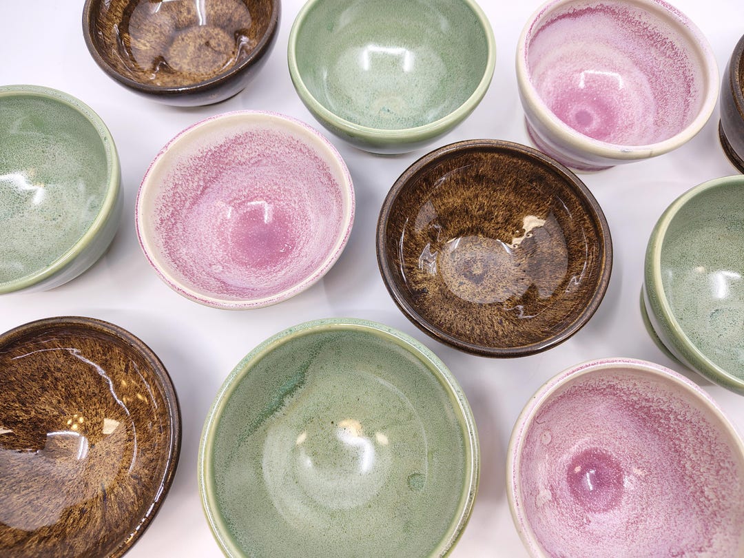 Handmade Small Pottery Snack Bowls - Green