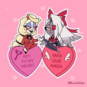 Charlie and Vaggie Hazbin Hotel Chibi Candy Heart Valentine Vinyl Sticker