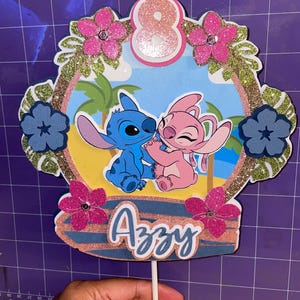 Stitch & Angel Glitter Cake Topper: Birthday Party Decor