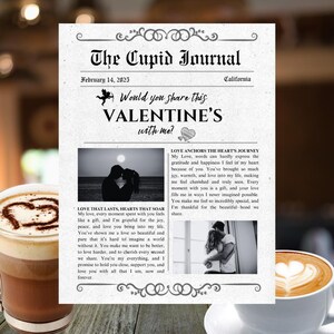 Cartaz de jornal do Cupido dos Namorados, modelo editável do Canva, ideia de presente personalizada para o Dia dos Namorados, para impressão, você será meu namorado?