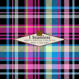 Cyber Neon Plaid Seamless Pattern | Fabric, Scrapbook Paper (PNG Download)